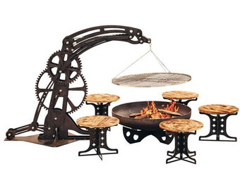 Grillstelle Feuerstelle Holzkohlegrill XL Industrie mit höhenverstellbarem Rost