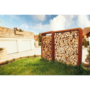 Rustic wood storage - square & rectangle - Corten steel, rustic wood storage