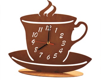 Horloge tasse à café - horloge de table métal patiné idée cadeau amateurs de café