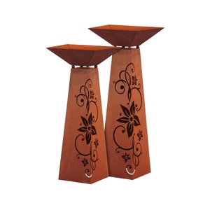 Rust garden column trapeze - flower made of metal in patina design rust column plant column