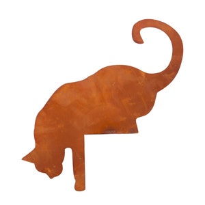 Animal figure metal - edge stool cat fishing - patina cat figure garden figure