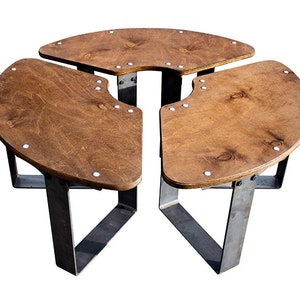 Panca da giardino - Circle, disponibile singolarmente o in set, realizzata in legno di betulla e metallo.