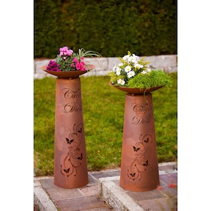 Column Cone Carpe Diem - Rust Column with Bowl Patina Plant Column Garden Column