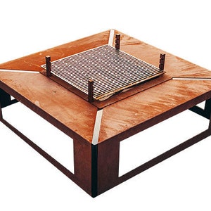 Brasero rústico con parrilla y bancos | Brasero de jardín extragrande Friendship | Parrilla de carbón para exteriores imagen 6