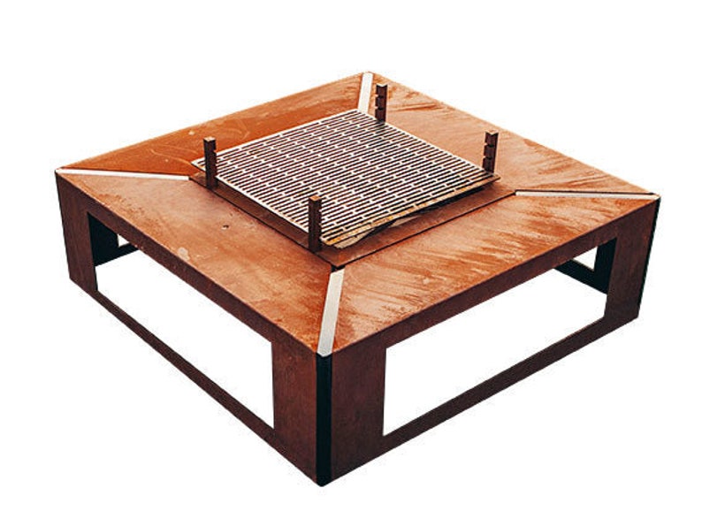 Brasero rústico con parrilla y bancos | Brasero de jardín extragrande Friendship | Parrilla de carbón para exteriores imagen 6