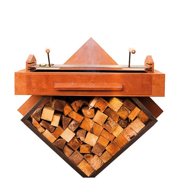 Grill Geometrie - Grillstelle Edelrost mit Holzlege Holzkohlegrill Garten