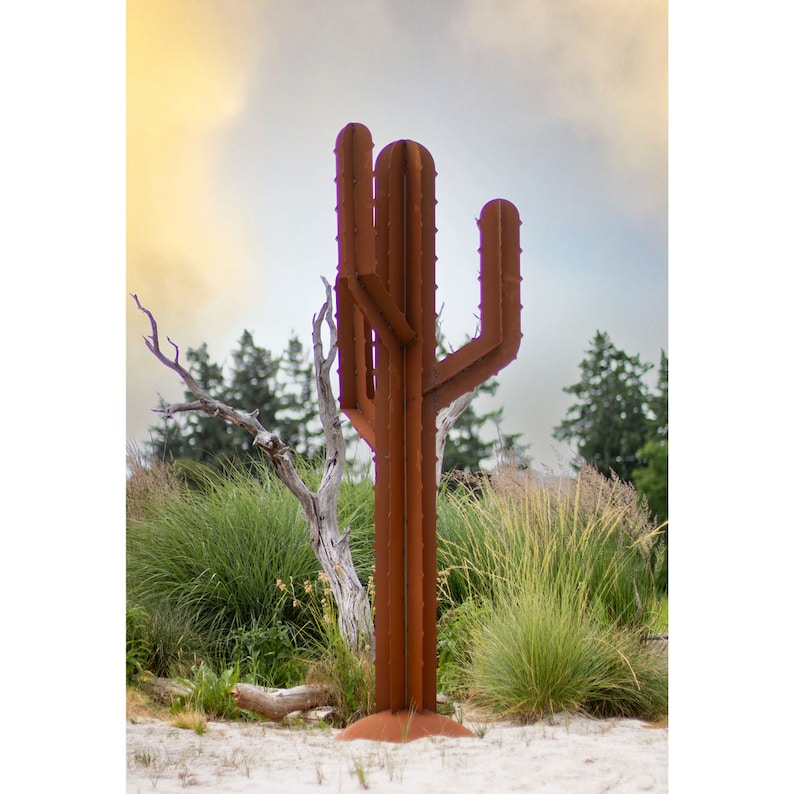 Cactus en métal patiné sculpture cactus colonne cactus 3D vraie rouille image 7