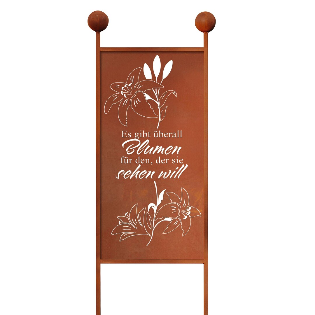 Gartenstecker XL aus Edelrost mit Blumen Spruch Rost Deko Gartenschild