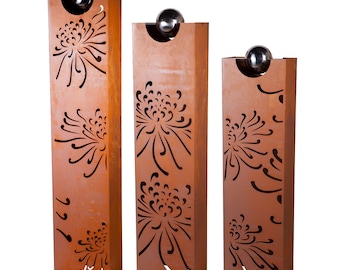 Columna de diente de león - columna de pátina con jardín de columna decorativa de bola de acero inoxidable