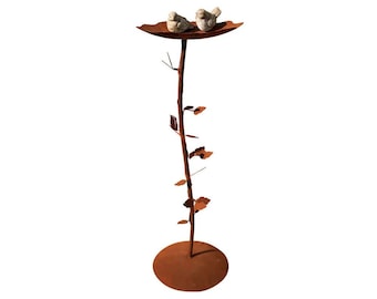 Banheira para pássaros/banheira para pássaros em pátina com pássaros em poliresina em decoração de jardim com aspecto de pedra