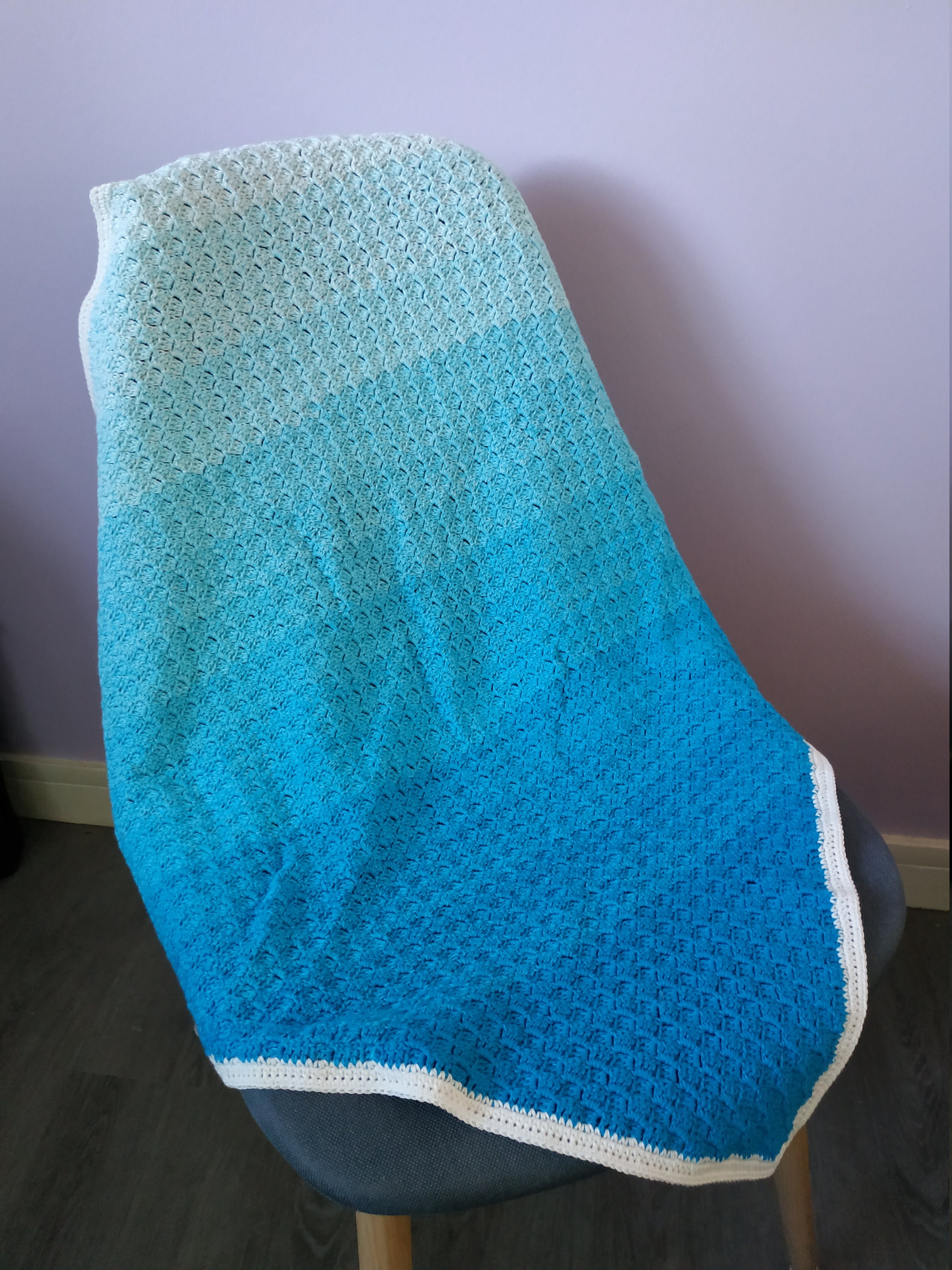 Couverture Pour Bébé Coton Fait-Main Au Crochet Dégradé Bleu