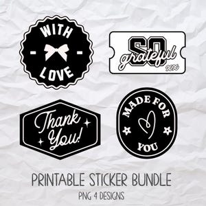 Adesivos PNG Branco e Preto pacote para pequenas empresas e embalagens, adesivos digitais para empresas, Thank you, So grateful