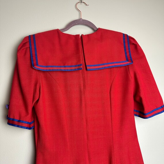 Vintage 1980s Red Blue Midi Dress Leslie Lucks - image 7