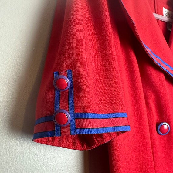 Vintage 1980s Red Blue Midi Dress Leslie Lucks - image 4
