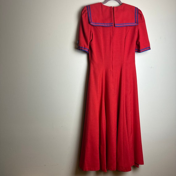 Vintage 1980s Red Blue Midi Dress Leslie Lucks - image 6