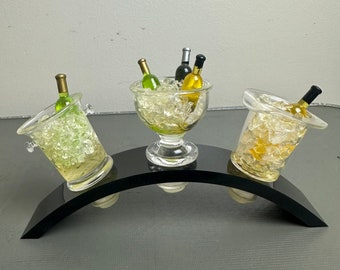 Vintage Midcentury Modern Wine Bottle Stoppers Barware Set of 3 with Display