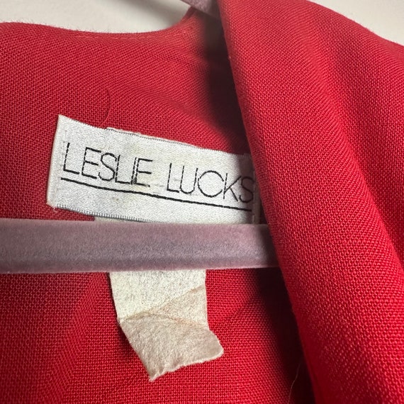 Vintage 1980s Red Blue Midi Dress Leslie Lucks - image 5