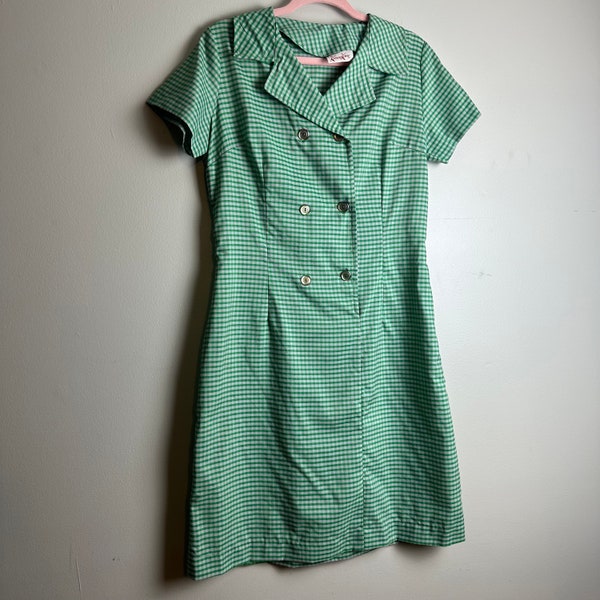 Vintage 1950s Green Checkered Gingham Day Dress