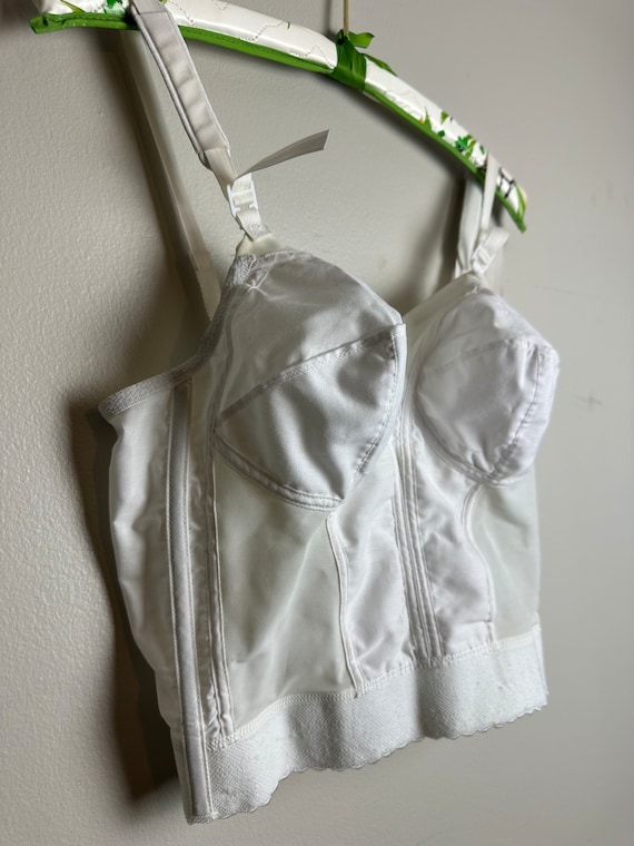 Vintage 1960s White Cotton Bullet Bra Bustier Lon… - image 1