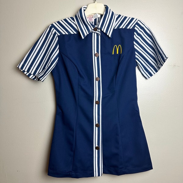 Vintage 1970s Navy Blue McDonald’s Restaurant Uniform Shirt Top Dead Stock