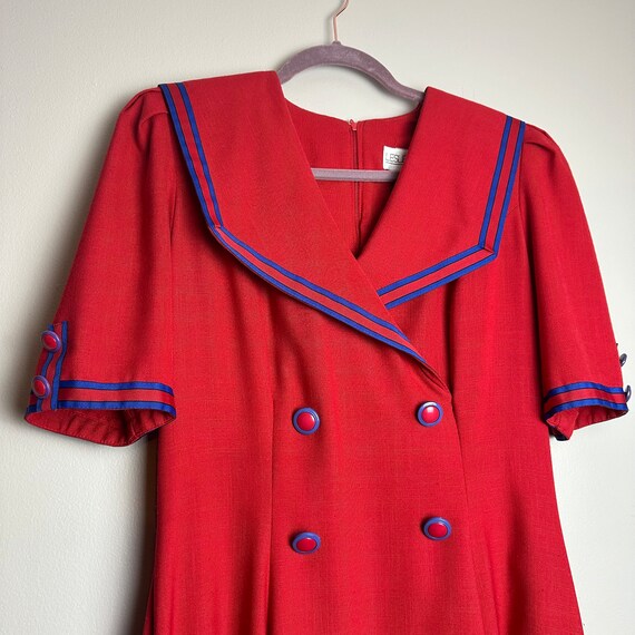 Vintage 1980s Red Blue Midi Dress Leslie Lucks - image 2