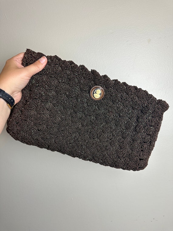 Vintage 1940s Black Woven Corde Clutch Bag