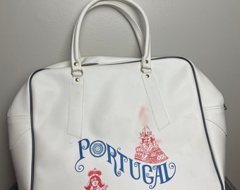 Vintage 1970s Pan Am Airlines White Vinyl Travel Tote Carry on Weekender Bag Portugal Fedders