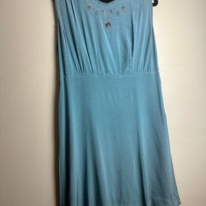 Vintage 1940s Light Blue Flapper Style Midi Dress Beaded Collar