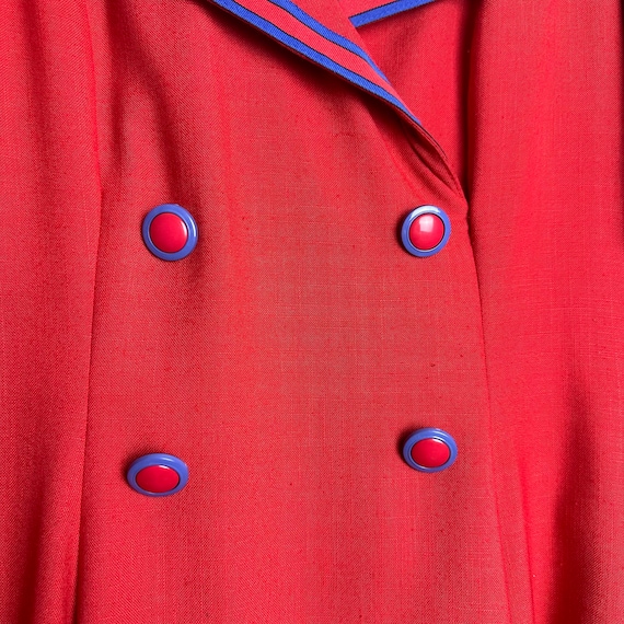Vintage 1980s Red Blue Midi Dress Leslie Lucks - image 3