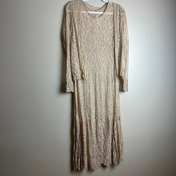 Antique 1920s Silk Lace Ivory Flapper Dress Match… - image 1