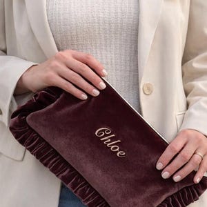 Brown Velvet Ruffle Pouch-| Handmade Personalised Velvet Clutch -Elegant Everyday Hand Bag