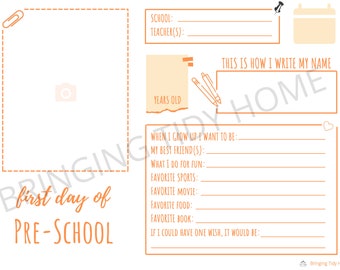 First Day of School: Grade Memory Box Sheets - Orange