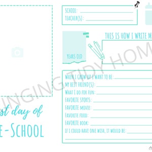 First Day of School: Grade Memory Box Sheets - Teal