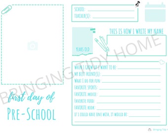 First Day of School: Grade Memory Box Sheets - Teal
