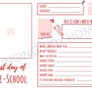 First Day of School: Grade Memory Box Sheets - Red