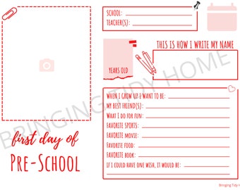 First Day of School: Grade Memory Box Sheets - Red