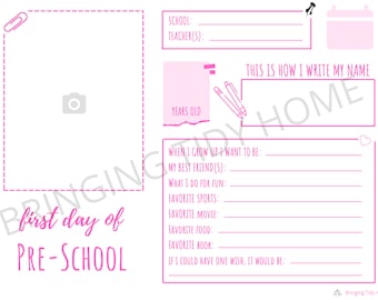 First Day of School: Grade Memory Box Sheets - Pink