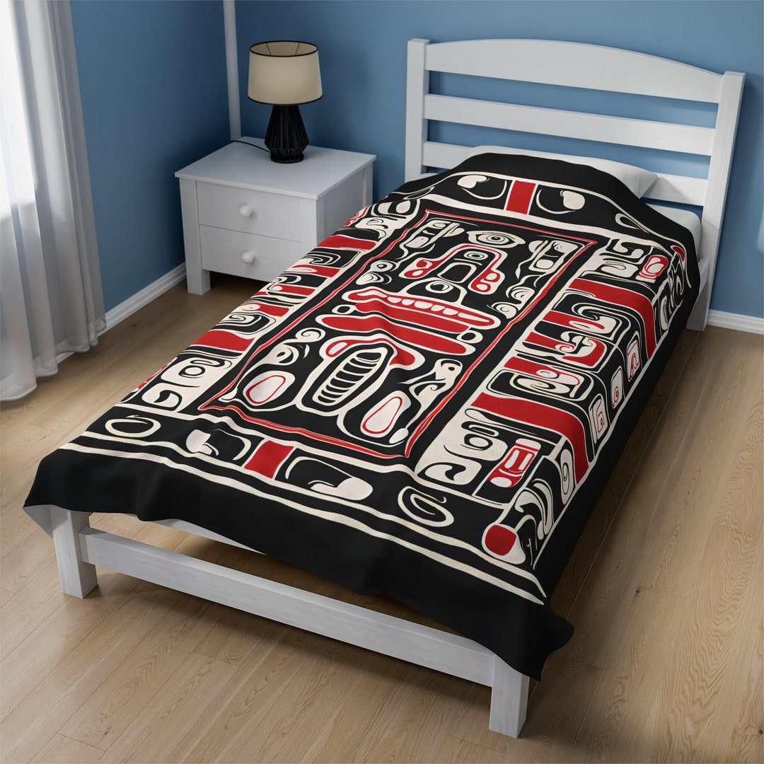 Throw Blanket Native American Style, Earth Spirit, Soft Plush Velveteen