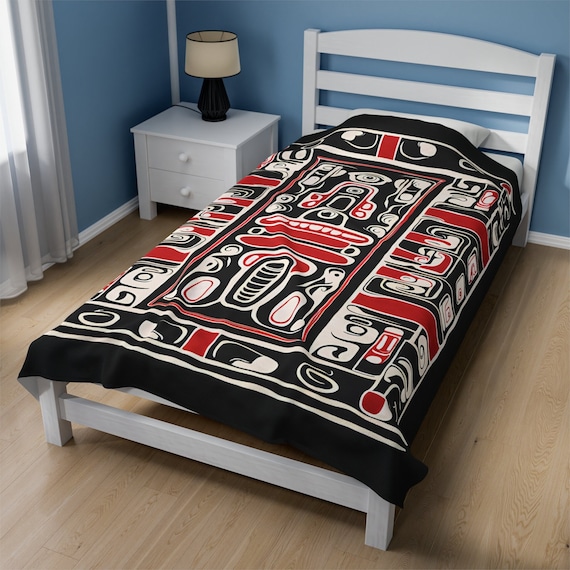 Throw Blanket Native American Style, Earth Spirit, Soft Plush Velveteen Blanket