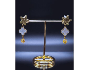 14kt Gold Filled Clover Earrings| Dangle Earrings| Clover Jewelry| Women Earrings| Cosmic Beauty| Star Earrings| Pearl| Last Minute Gifts
