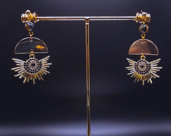 14k Gold Filled Fire Agate Gemstone Earrings| Celestial Charms| Cosmic Beauty|Dangle Earrings|Pierced|Star Earrings| Statement Jewelry