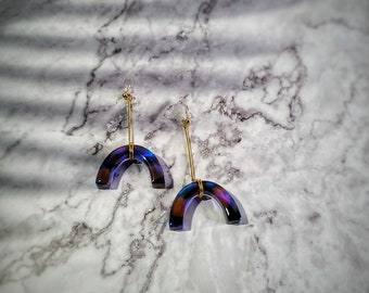 Modern Boho-Stained Glass Drop Earrings| 10k Gold| Handcrafted| Statement Earrings| Bright Colored Jewelry| Gifts for Women| Large Earrings