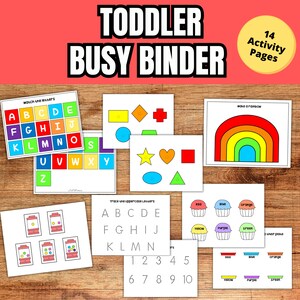 May include: A set of 14 printable activity pages for toddlers. The pages feature activities such as matching letters, tracing uppercase letters, tracing numbers, making a rainbow, and identifying colors. The pages are designed to help toddlers learn basic skills such as letter recognition, number recognition, and color identification.