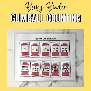 Gumball Numbers 1-10 & Counting Printable Busy Book. Gumball Numbers Learning Binder. Counting Worksheet Homeschool, Preschool, Pre-K