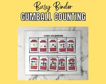 May include: A printable worksheet with the title "count the gumballs" and images of gumball machines with different numbers of gumballs inside. The gumballs are in various colors, including red, yellow, blue, green, and orange.