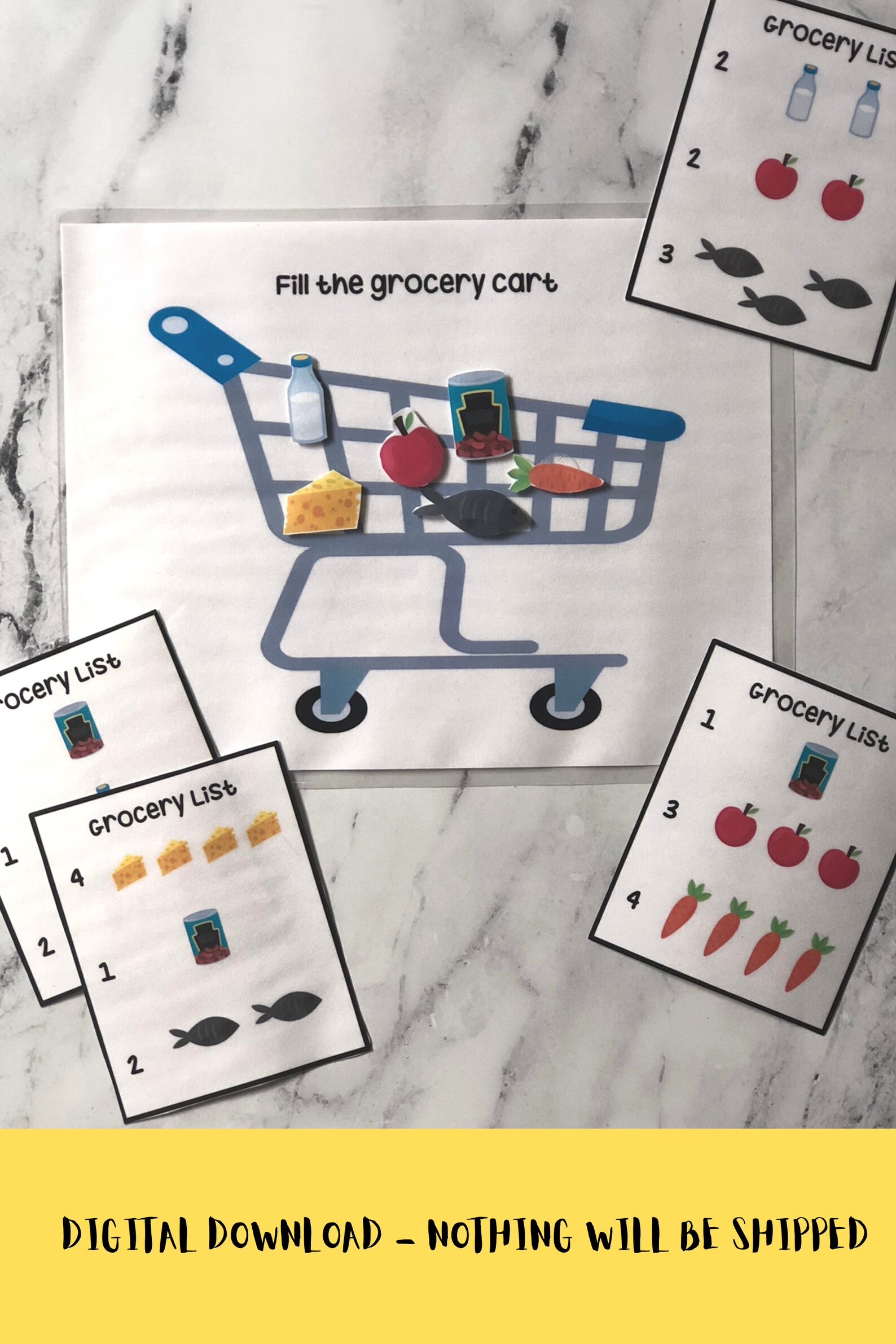 Shopping List Grocery Game, Pretend Play Educational Play, Busy Binder
