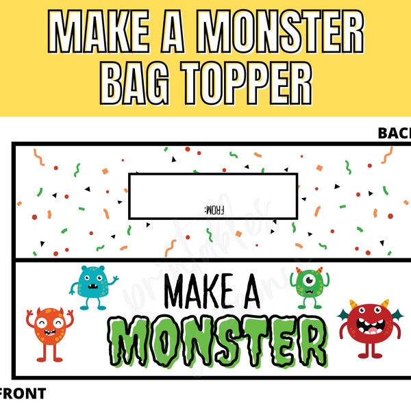 DIY Play Dough Monster Kit Bag Toppers, Playdoh Printable Party Favor, Classroom Halloween Favor, Playdough Kit, School Party Favor, PDF