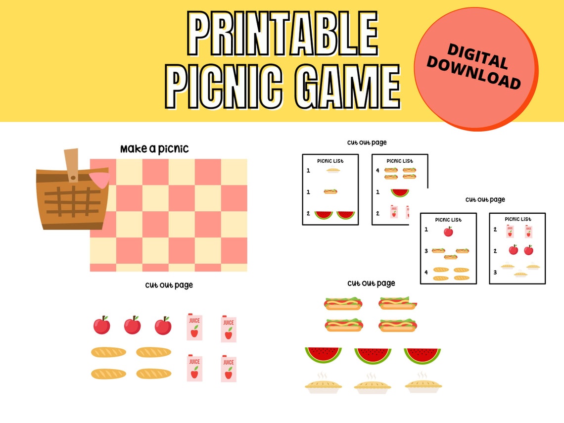 Make a Picnic, Busy Binder Printable, Busy Book Game, Printable Game