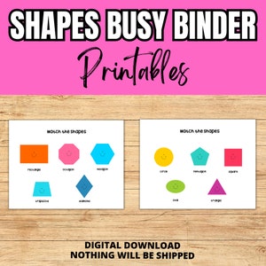 Shapes Printable Toddler Busy Book. Shape Matching Activities for Preschool. Busy Binder Work. Homeschool Preschool