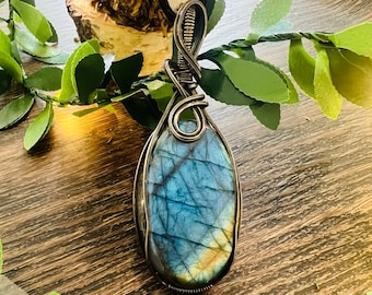 Oxidized Sterling Silver Labradorite Pendant